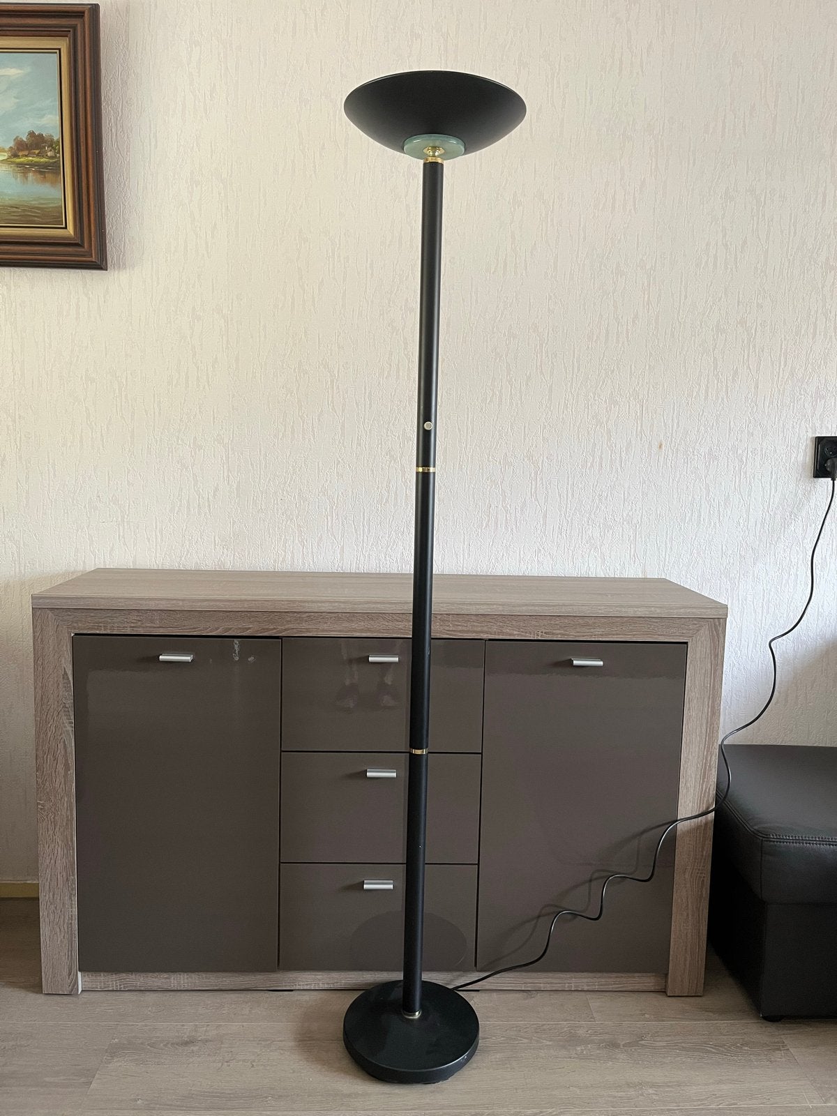 Stijlvolle zwarte vloerlamp met uplighter, Ophalen, Zo goed als nieuw, Metaal, 150 tot 200 cm