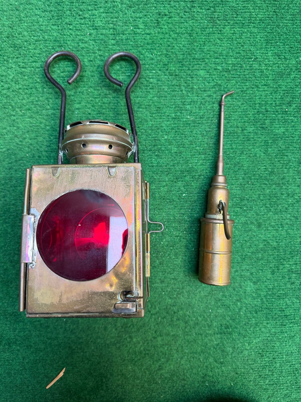 Zeldzame Koperen Rangeerlamp met Oliekannetje, Ophalen of Verzenden, Koper