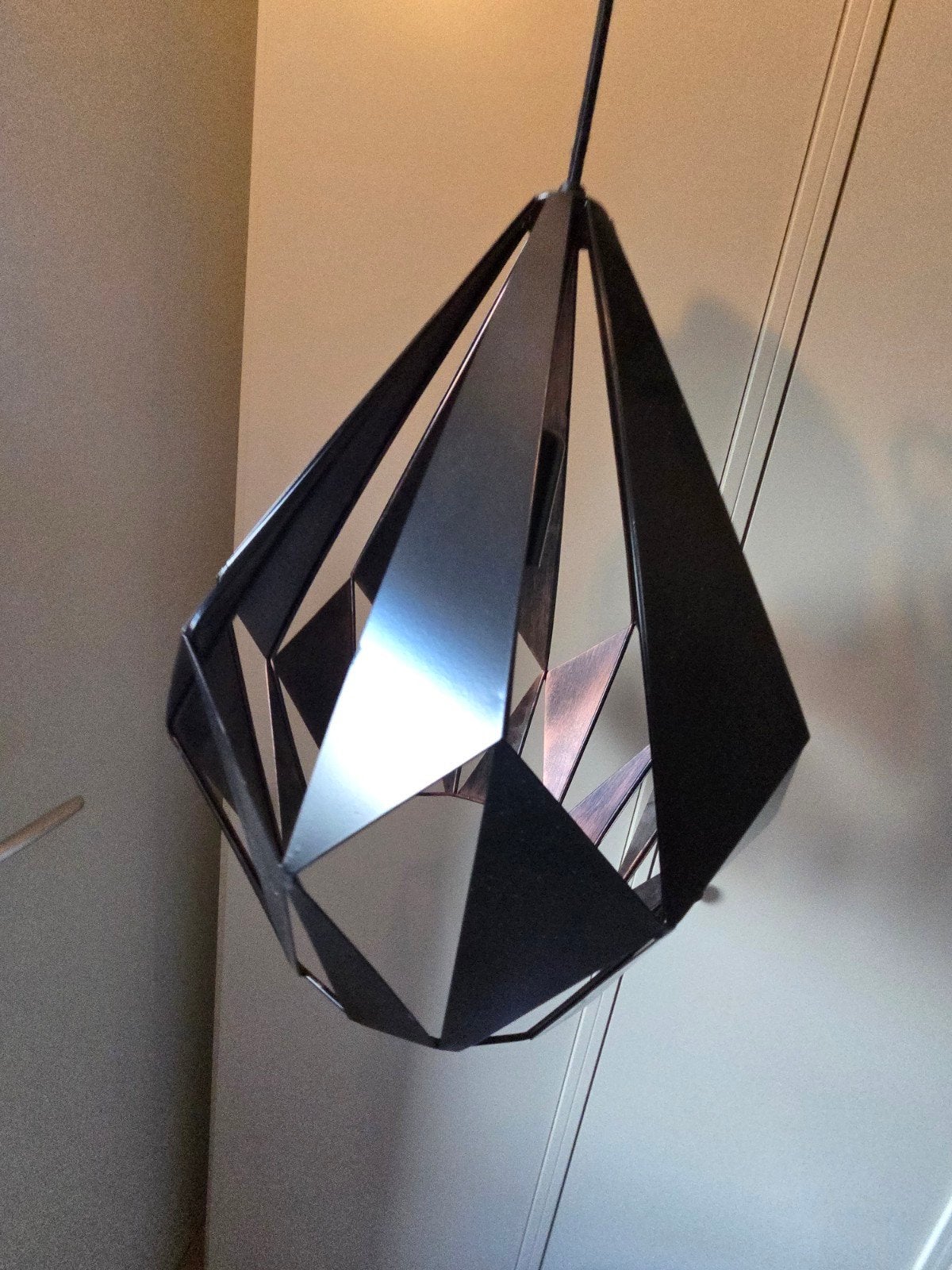 Moderne Zwart/Koperen Hanglamp - Diamant Design, Ophalen, Zo goed als nieuw, Metaal, Modern, Industrieel