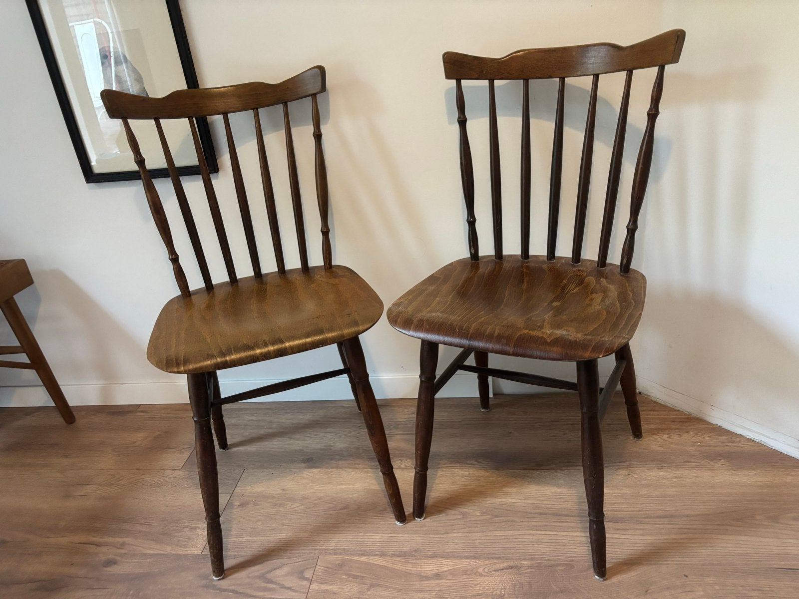 Set Vintage Houten Thonet Stijl Barstoelen - Solide!!, Ophalen, Gebruikt, Twee, Bruin