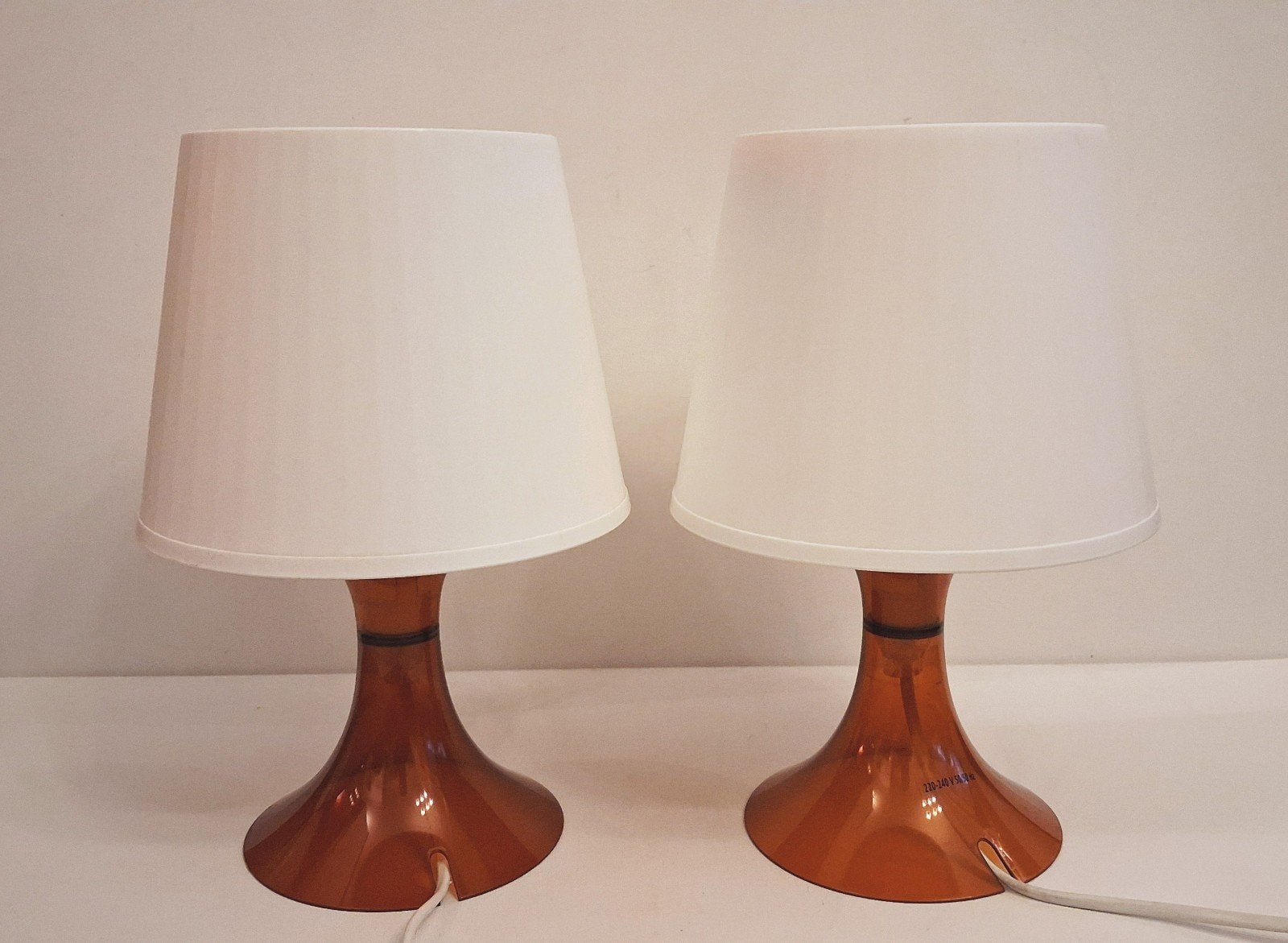 IKEA LAMPAN Tafellampen Amber Oranje & Wit (Set van 2) 90s, Kunststof, Gebruikt, Vintage, Oranje