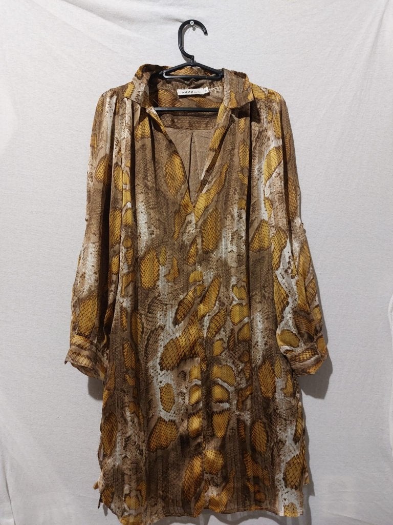 AKOZ De Joi jurk met slangenprint Maat S, Kleding | Dames, Ophalen of Verzenden, Zo goed als nieuw, Maat 38/40 (M), Bruin