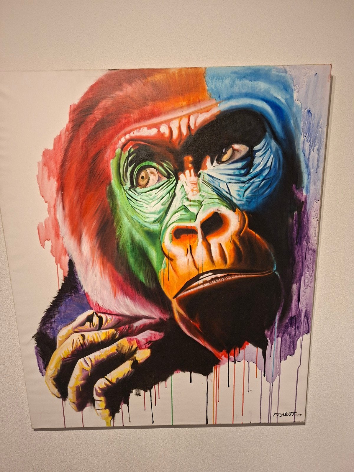Kleurrijk Gorilla Schilderij - Modern Kunstwerk, Acrylverf, Ophalen of Verzenden, Dieren, Ophangklaar