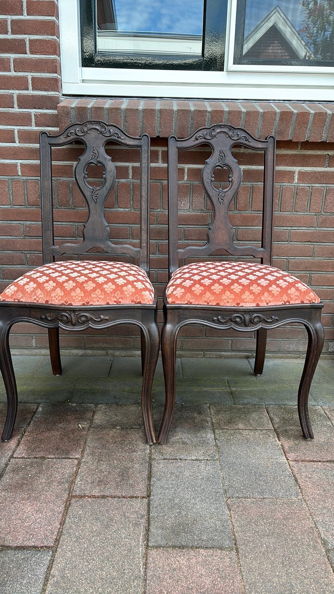 Set 2 mooie antieke eiken salonstoelen (Queen Anne stijl), Ophalen