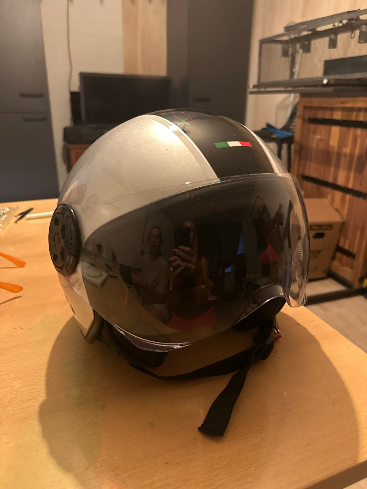 Scooterhelm met Italiaanse vlag - Zilver/Zwart, Ophalen, Zo goed als nieuw, Large