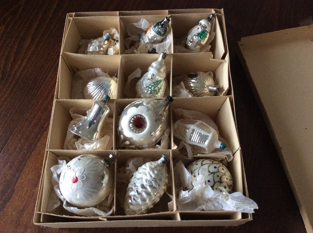 Vintage oude Kerstboom ballen 12 stuks, Ophalen of Verzenden, Gebruikt