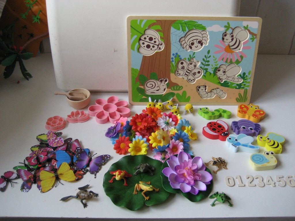 sensorisch spel speelset zomer met houten figuren, Ophalen of Verzenden, Zo goed als nieuw