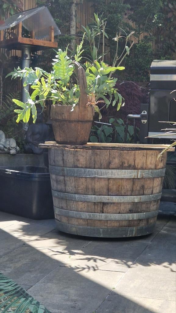 Halve eiken xxl🌴 plantenbakken en boombakken .H45xB75cm, Ophalen, Rond, Hout