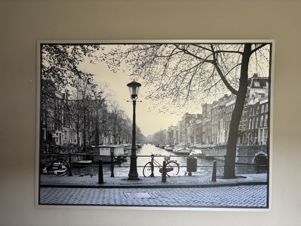 Amsterdam Gracht met Rode Fiets Groot Schilderij, Ophalen, 125 cm of meer, Zo goed als nieuw, Schilderij