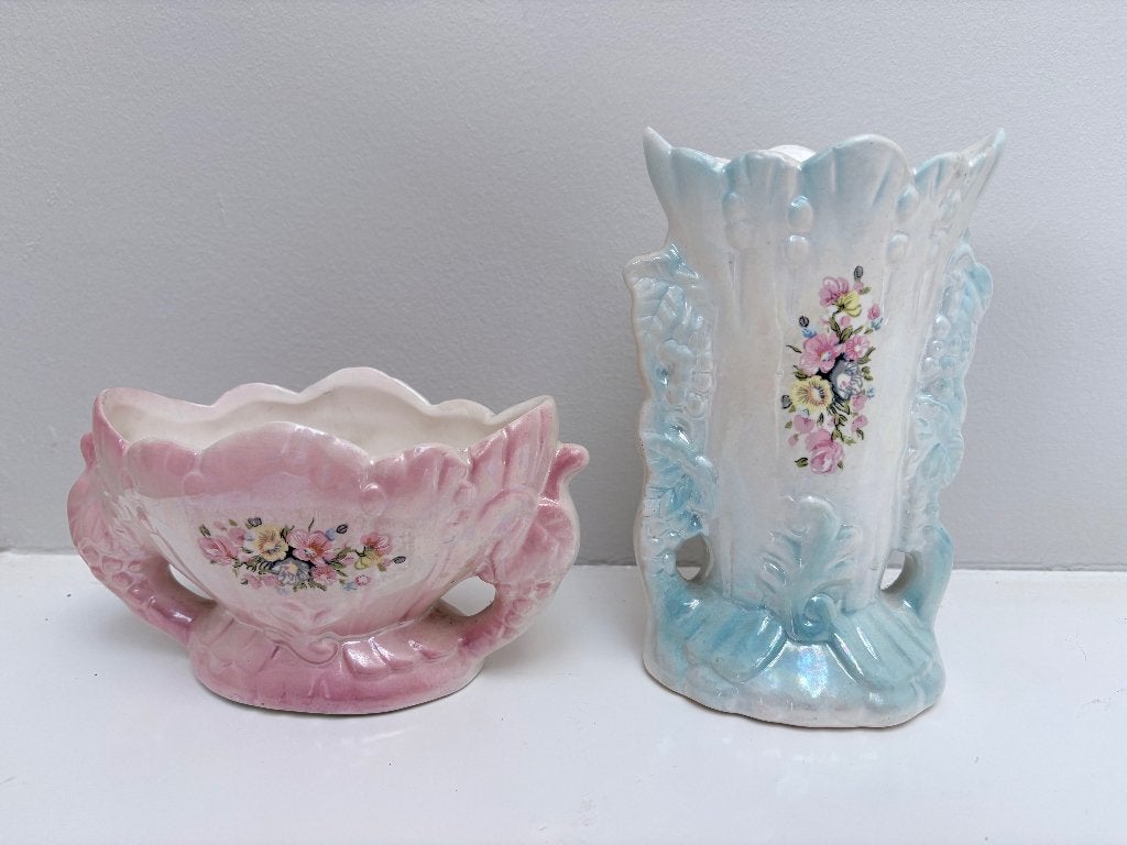 SIERLIJKE PORSELEINEN VINTAGE BLOEMPOT EN VAAS, Ophalen of Verzenden