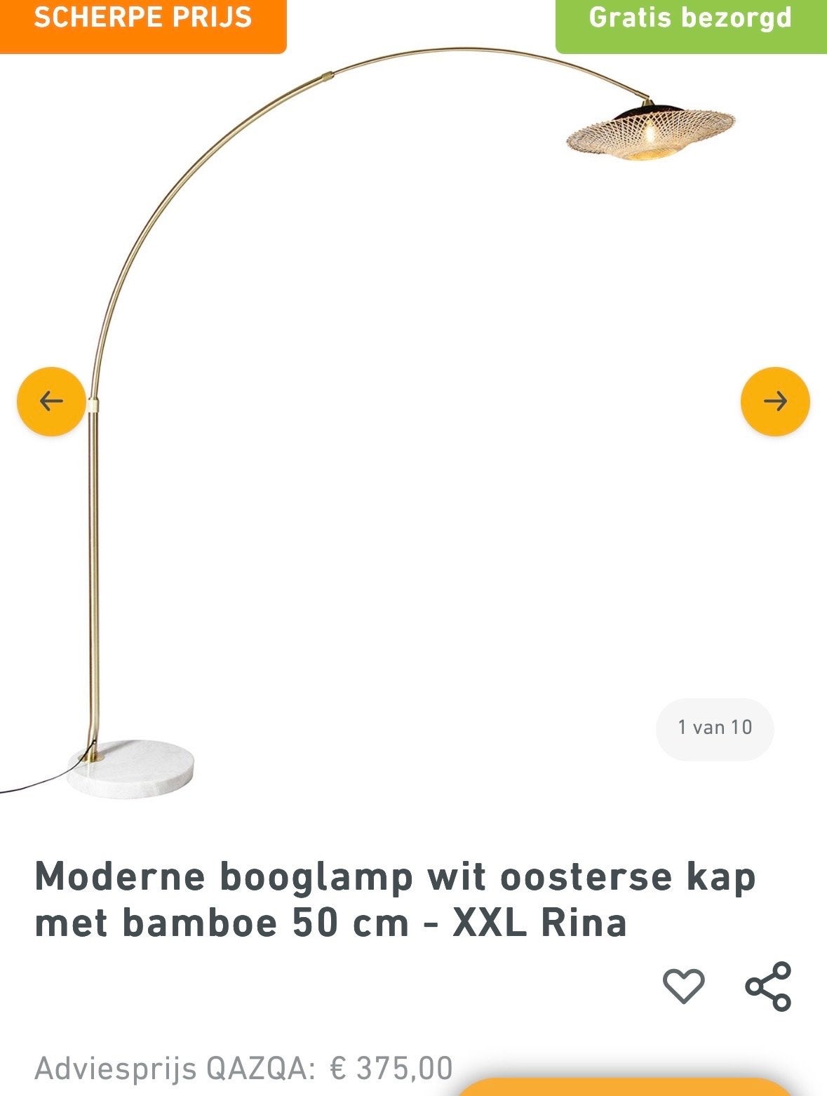 Moderne booglamp - Nieuw in doos, Huis en Inrichting, Ophalen, 200 cm of meer, Nieuw, E27 (groot)
