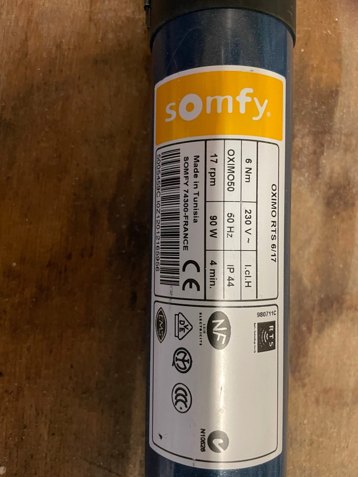 Somfy Rol Moter Oximo RTS 6/17 voor rolluik, Doe-het-zelf en Verbouw, Ophalen of Verzenden, Gebruikt