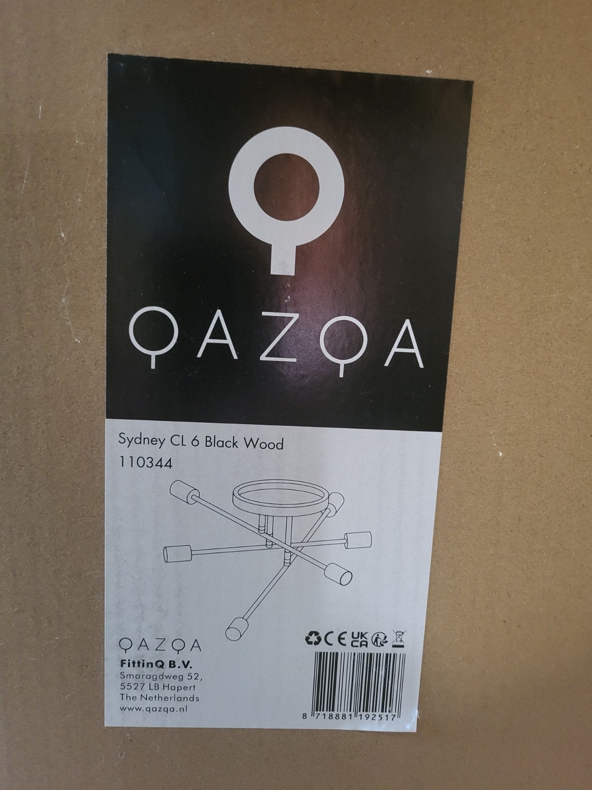 QAZQA Sydney CL 6 Zwart Hout Plafondlamp - Nieuw, Modern, Industrieel, Nieuw, Hout, E27 (groot)