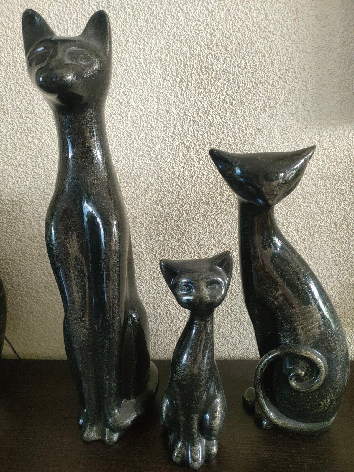 Decoratieve meubelset: katten, vazen en kandelaar (zwart), Ophalen of Verzenden, Modern, Steen/keramiek, Gebruikt
