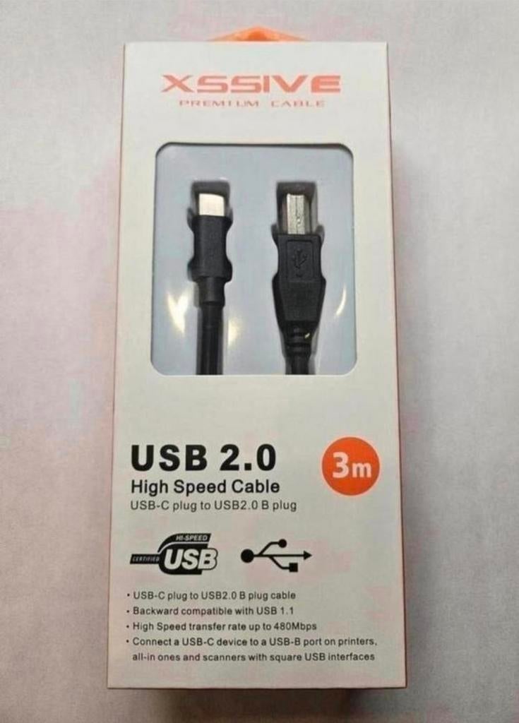 USB-C naar USB-B 2.0 Kabel - 3 Meter Printkabel, Computers en Software, Printerbenodigdheden, Ophalen of Verzenden, Nieuw, Printerkabel
