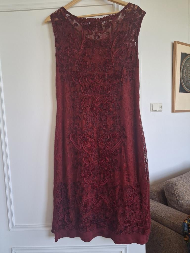 Hunza Bordeaux Kanten Jurk - Maat XXL, Kleding | Dames, Jurken, Maat 46/48 (XL) of groter, Ophalen of Verzenden, Zo goed als nieuw