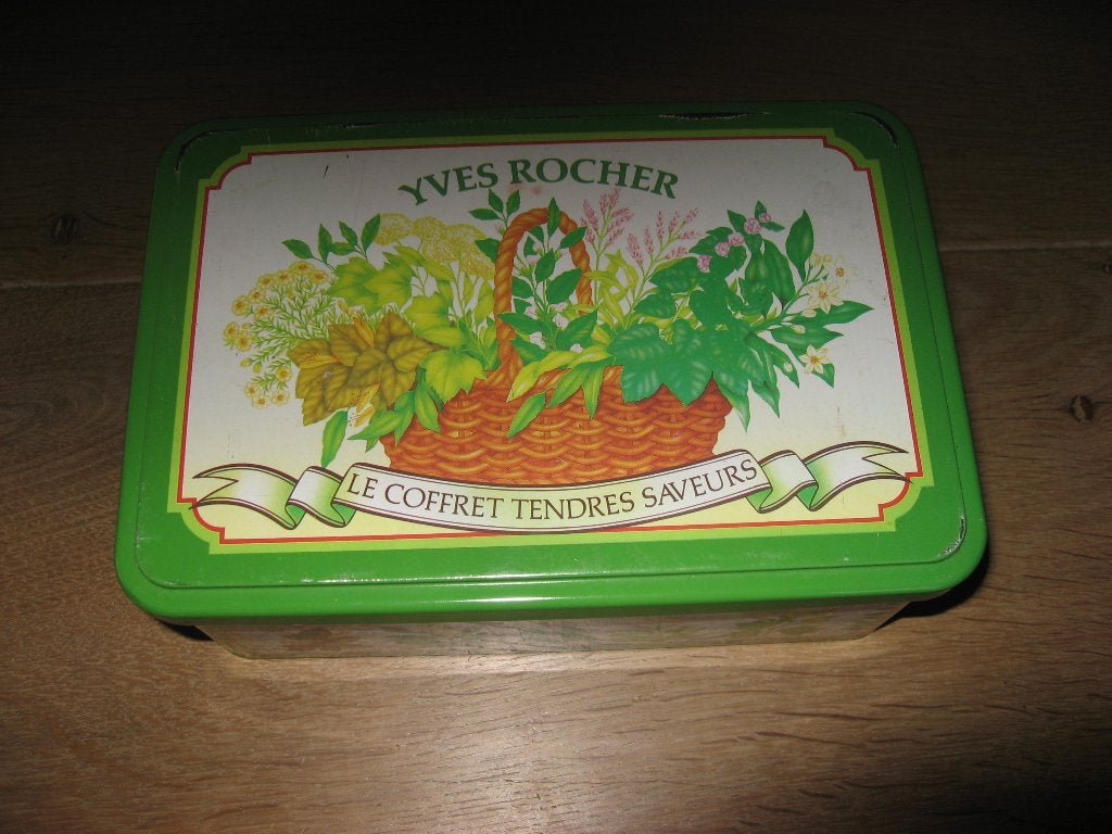leuke vintage (thee) trommel van Yves Rocher met deksel, Verzenden, Zo goed als nieuw, Thee, Overige merken