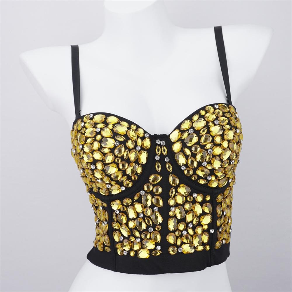 Zwarte gouden glitter dames korset top / crop topje festival, Verzenden, Zwart, Maat 42/44 (L), Nieuw