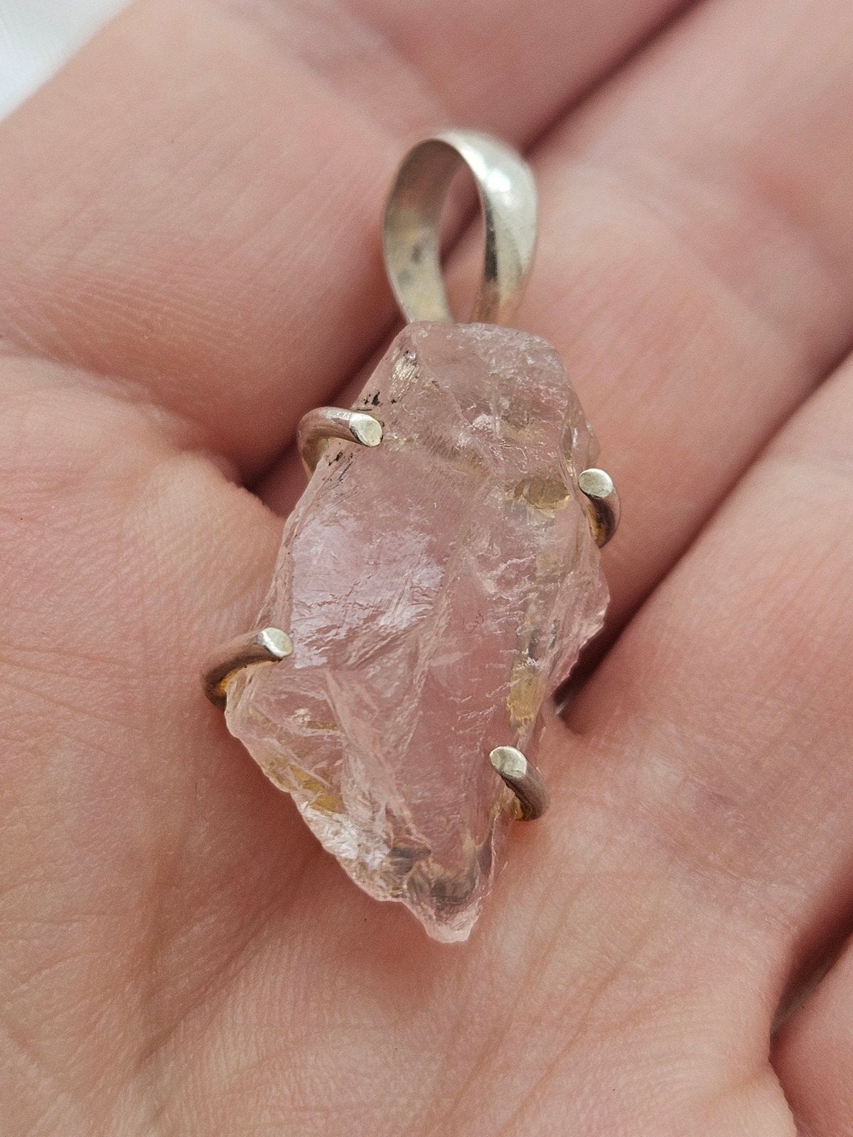 Sterling zilveren Rozenkwarts edelsteen hanger, Overige voorstellingen, Ophalen of Verzenden, Zo goed als nieuw, Roze