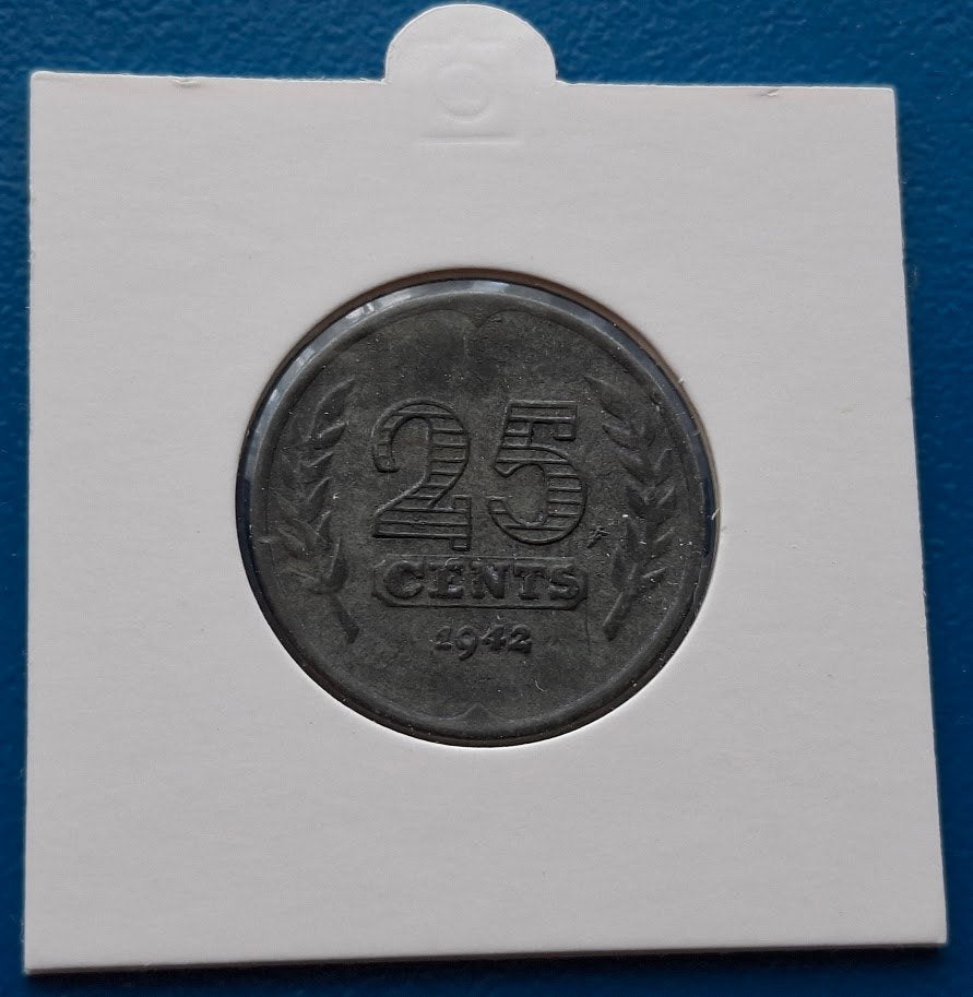 Nederland 25 cent 1942 Zink*, Ophalen of Verzenden, Koningin Wilhelmina, 25 cent, Losse munt