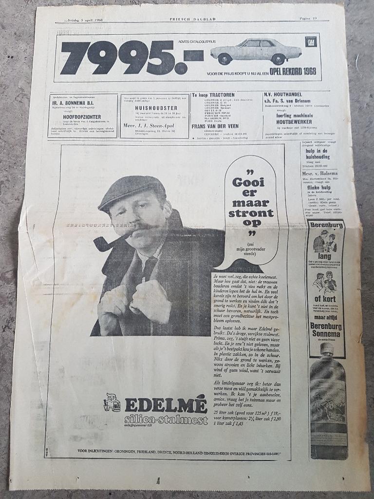 Advertentie voor mest: Gooi er maar stront op (1968), Verzamelen, Ophalen of Verzenden, 1960 tot 1980, Knipsel(s)