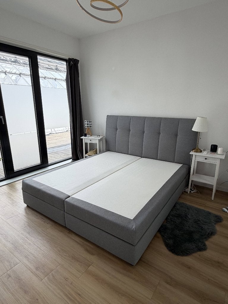 Tweepersoons 180 boxspring met opbergruimte en hoofdbord, Ophalen, Gebruikt, Tweepersoons, 180 cm