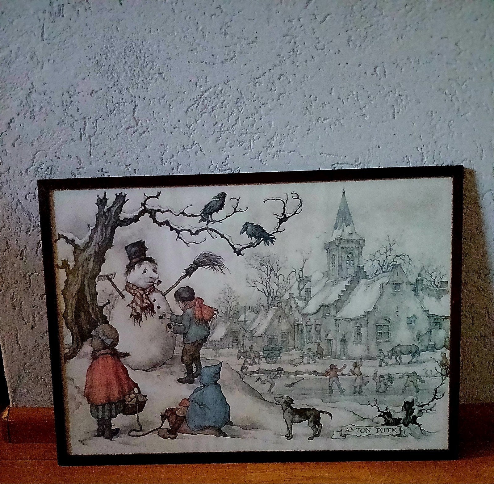Anton Pieck wintertafereel met sneeuwpop en schaatsers, Ophalen