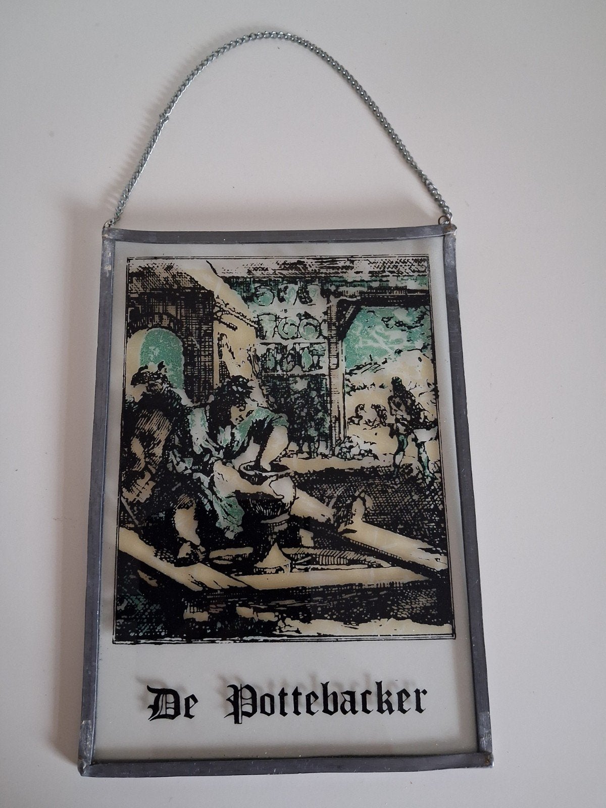 ANTIEK GLAS IN LOOD SCHILDERIJTJE DE POTTEBACKER, Minder dan 50 cm, Ophalen of Verzenden, Zo goed als nieuw, Schilderij