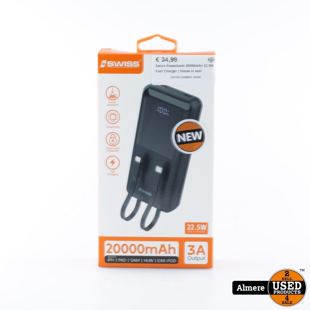 Swiss Powerbank 20000mAh 22.5W Fast Charger | Nieuw in seal, Flex Ltd., Nieuw, https://flex.com/contact-us, Nobelstraat 10, 5807 GA Oostrum LB, Limburg, Nederland
