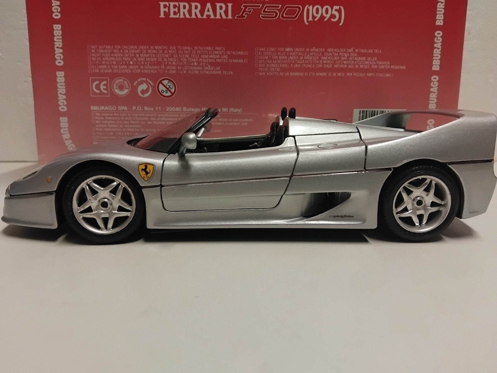Ferrari F50 Spyder zilver grijs 1995 Bburago metal 1:18 KRD, Ophalen of Verzenden, Zo goed als nieuw, Auto, Overige merken