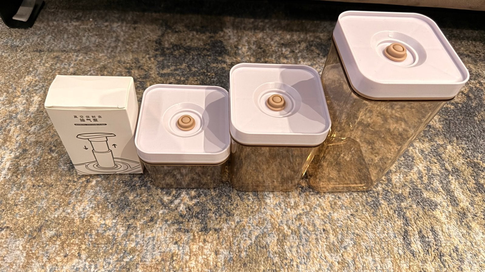 Set van 3 vacuüm bewaardozen met handpomp, Kunststof, Nieuw, Ophalen of Verzenden, Voorraadpot