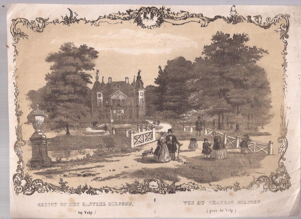 Gezicht op het kasteel Biljoen bij Velp Litho ca. 1850, 26 cm, Origineel, 1800 - 1899, Architectuur
