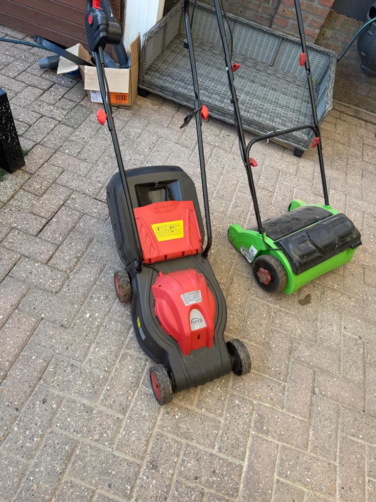 HVC Grasmaaier & Florabest Verticuteermachine Set, Ophalen, Gebruikt, 30 t/m 39 cm, Elektrische grasmaaier