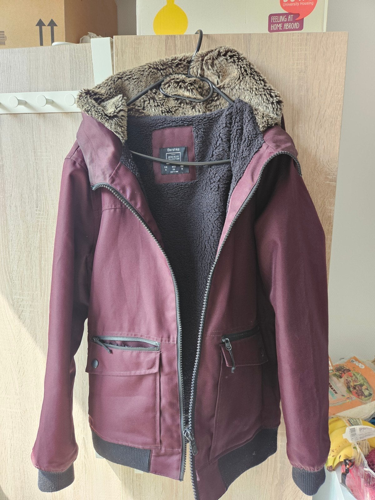 Bershka winterjas met teddy voering, Maat 38/40 (M), Zo goed als nieuw, Rood, Bershka