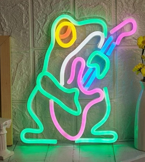 LED lamp neon stijl Kikker met Gitaar (25 x 18.6cm), Ophalen of Verzenden, Nieuw, Lichtbak of (neon) lamp