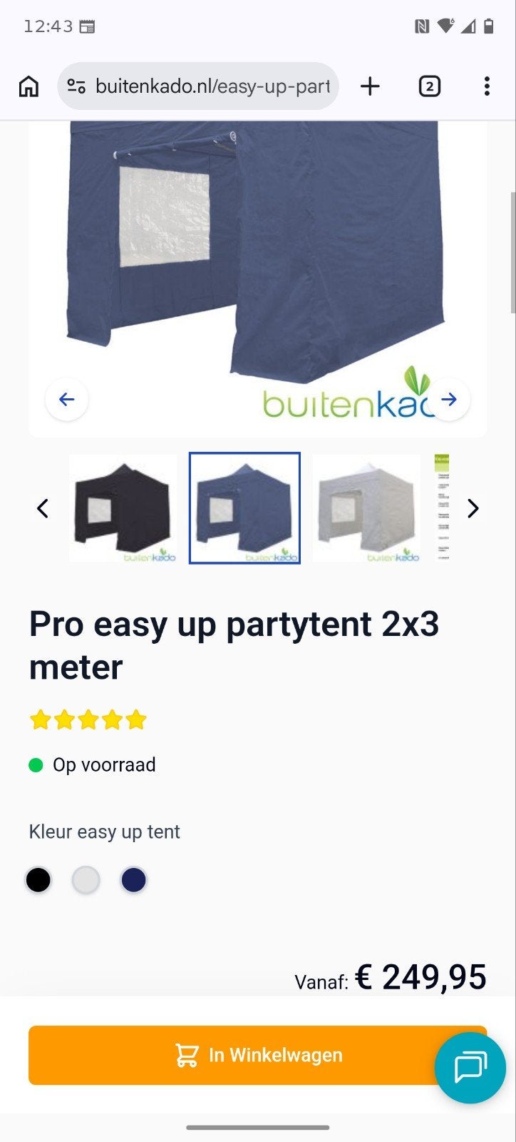 Pro Easy Up Partytent 2x3 meter zgan 120 euro, Ophalen