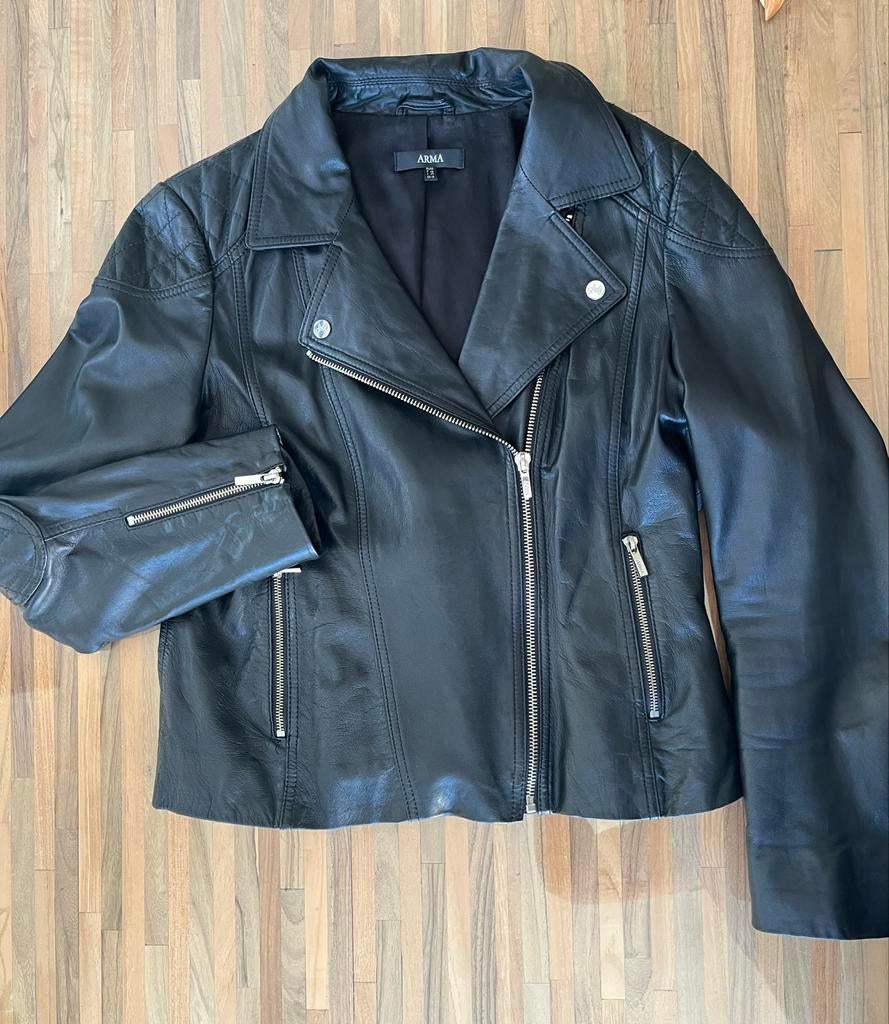 Arma Leren Bikerjack Zwart - Zo goed als nieuw, Kleding | Dames, Jassen | Winter, Ophalen of Verzenden, Zo goed als nieuw, Maat 42/44 (L)