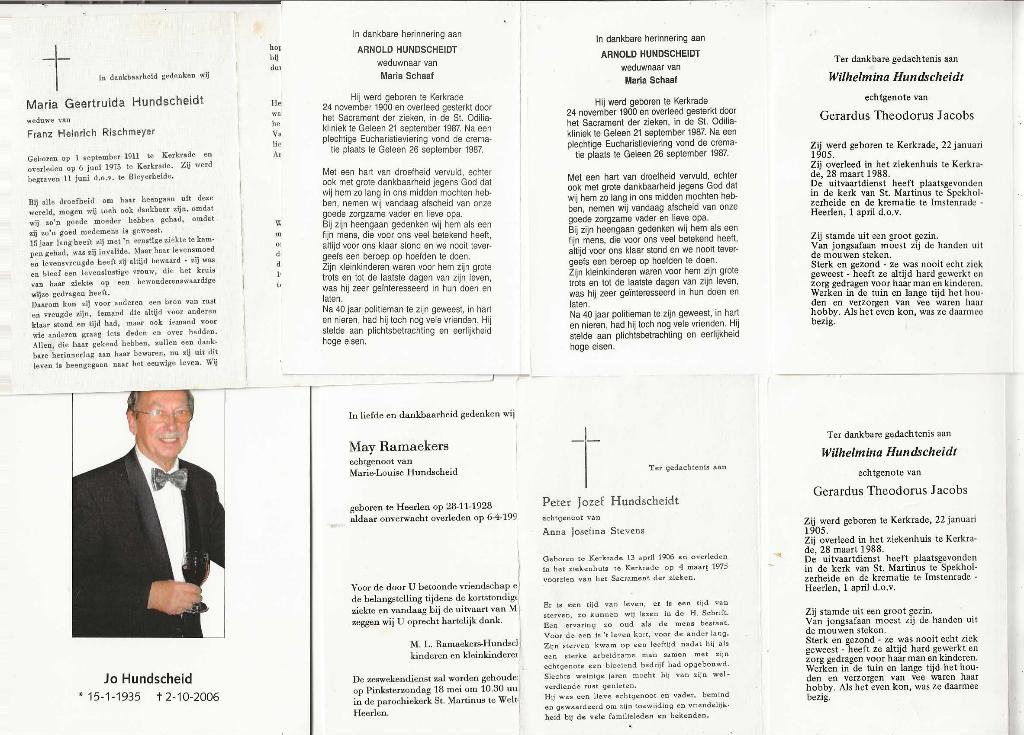 Hundscheid(t) verzameling van 8 Prentjes, Verzenden, Bidprentje