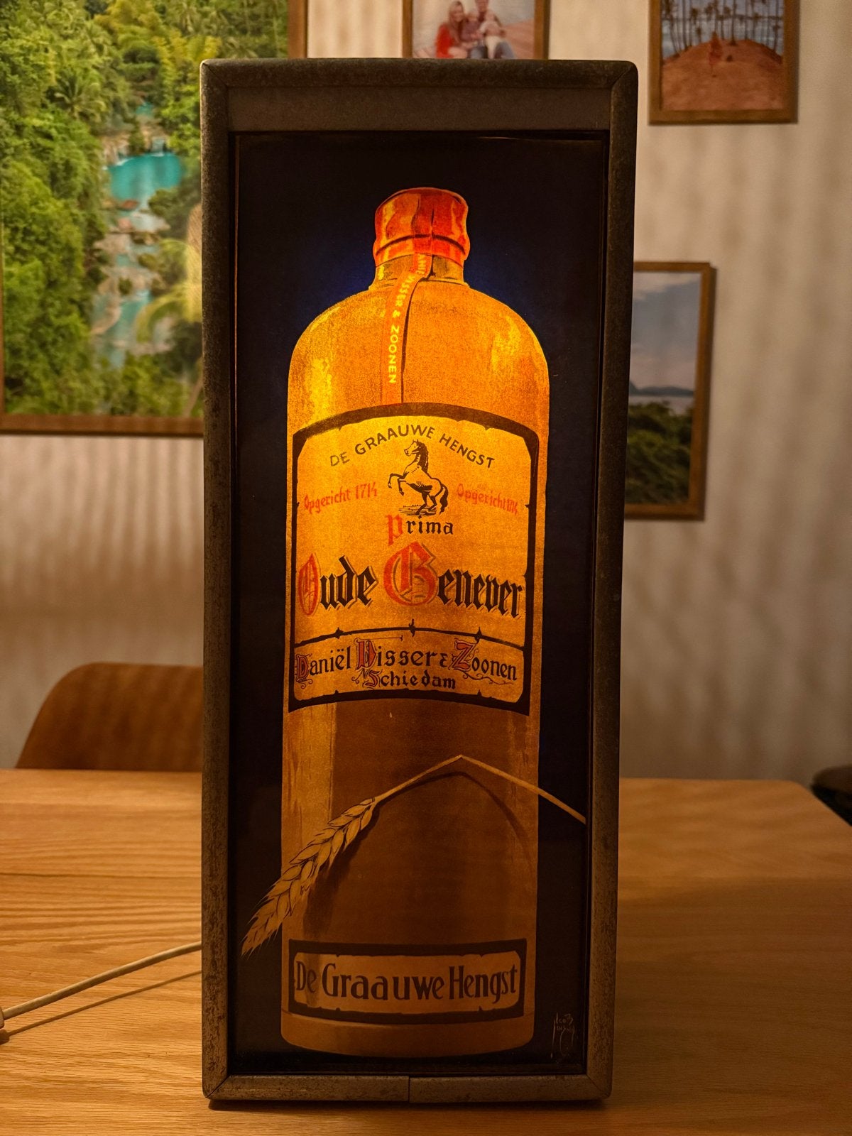 Vintage Verlichte Reclamelamp De Graauwe Hengst Jenever, Ophalen of Verzenden, Gebruikt