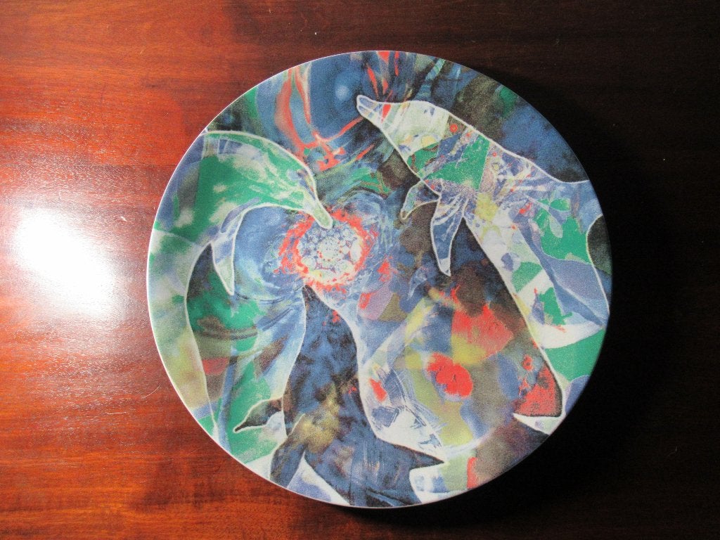 Kunst op Tafel Bord doorsn 30,5 cm decoratie Dolfijnen onbes, Ophalen of Verzenden