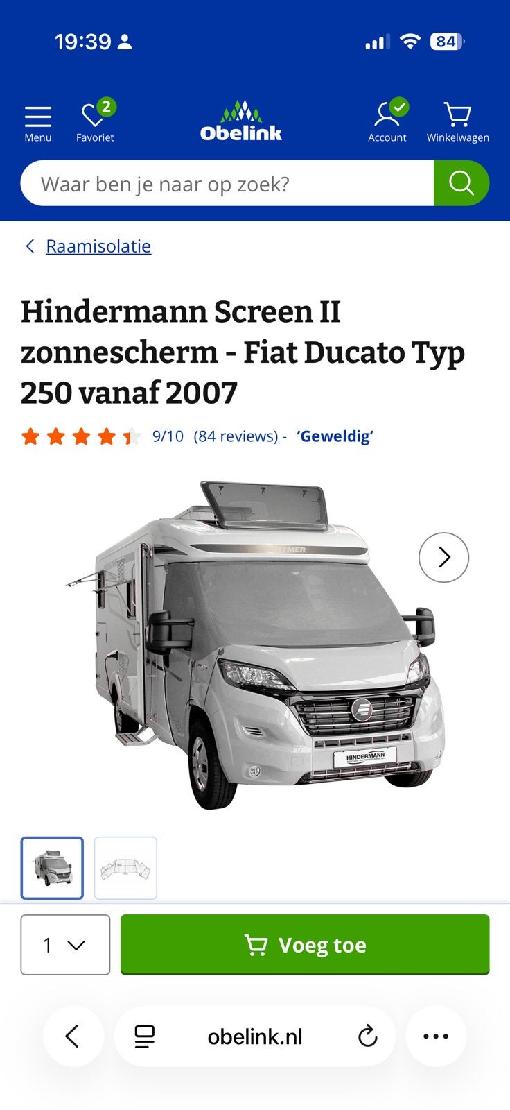 Hindermann Screen II zonnescherm zgan, Caravans en Kamperen, Camper-accessoires, Ophalen of Verzenden, Zo goed als nieuw