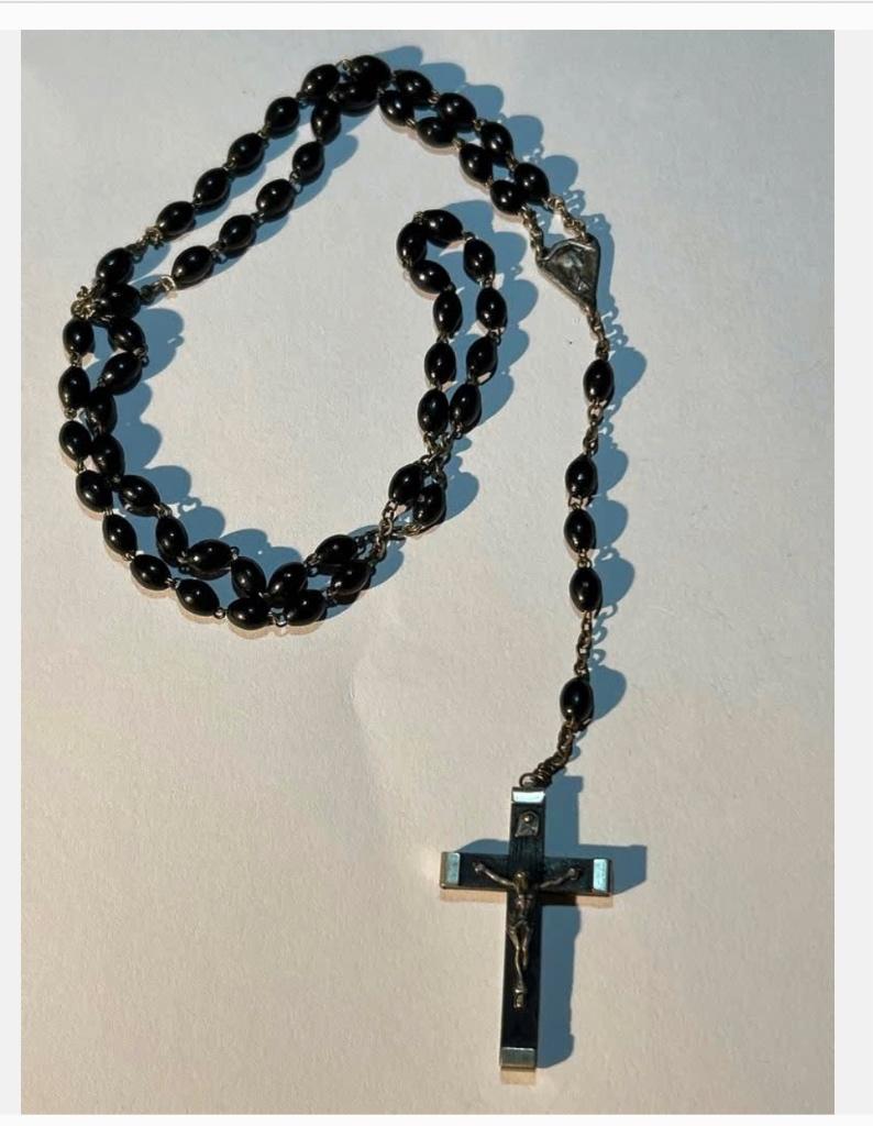Antieke Rozenkrans met Zwarte Kralen, Ophalen of Verzenden