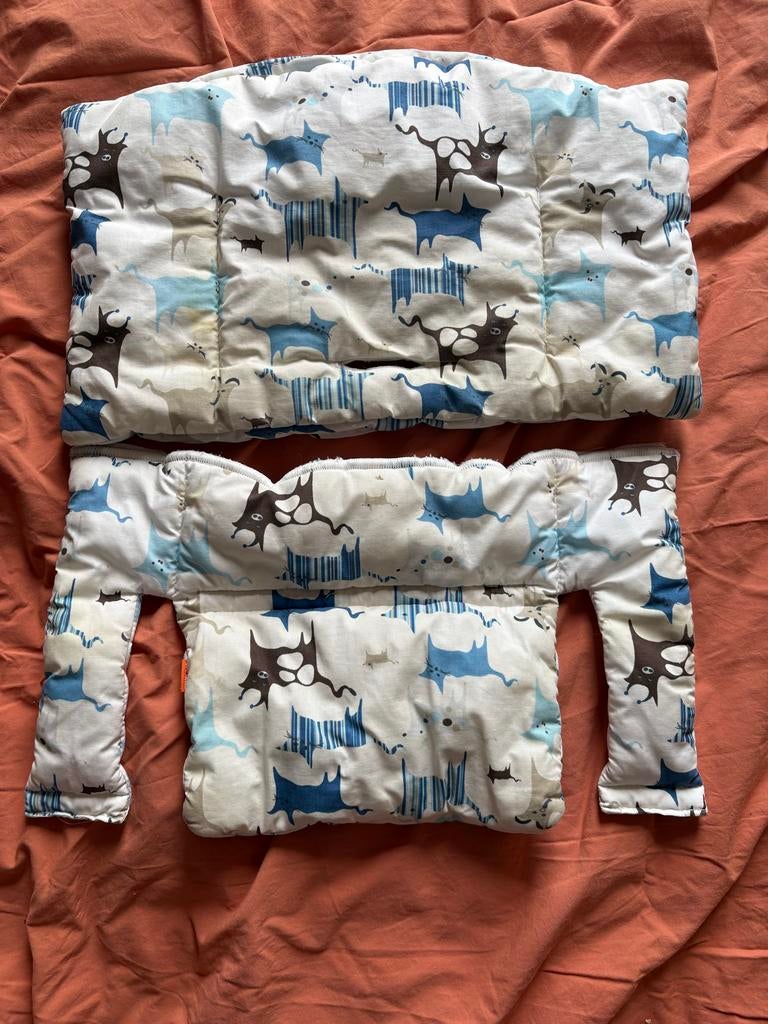 Stokke Tripp Trapp kussenset met kattenprint, Ophalen of Verzenden, Gebruikt, Overige typen, Stoelverkleiner