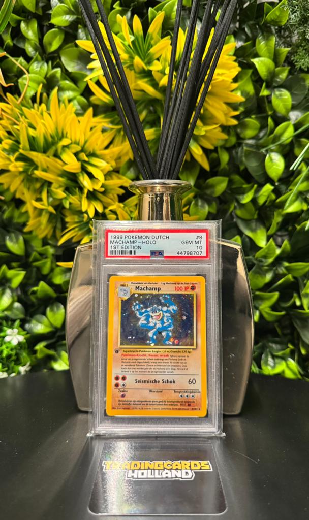 Pokemon Machamp 1st Edition Base Holo PSA 10 Gem Mint, Ophalen of Verzenden, Zo goed als nieuw