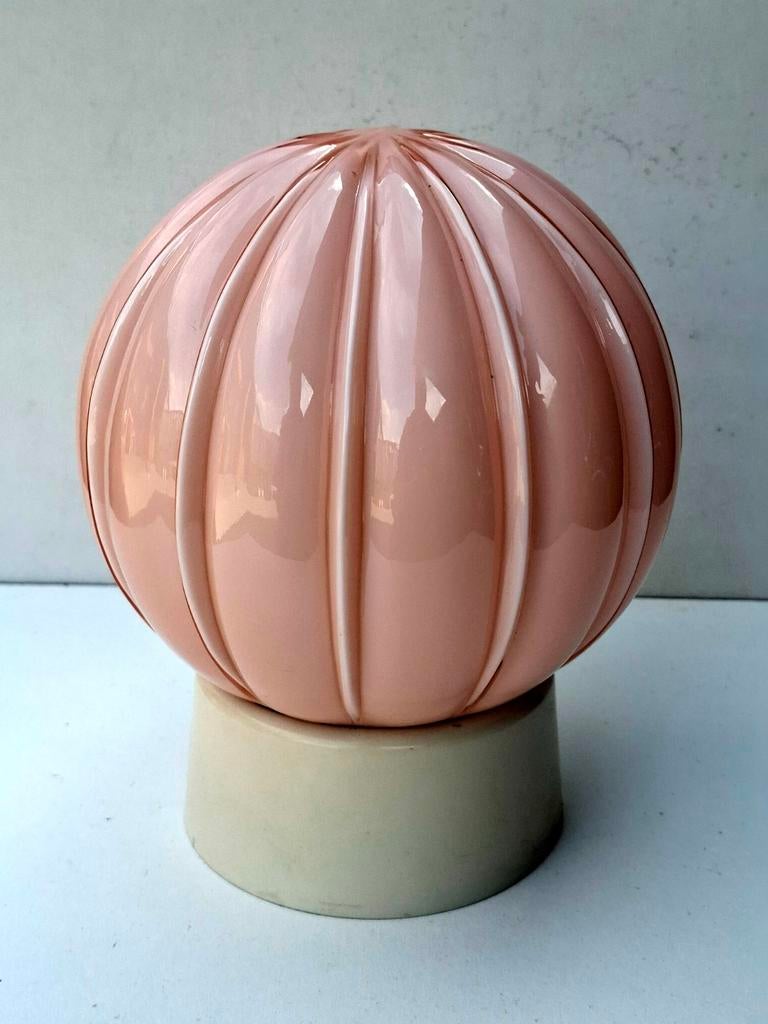 ART DECO ROZE GLAZEN "THABUR" plafondlamp, jaren 30, Ophalen of Verzenden, Gebruikt, Glas, Art Deco jaren 30