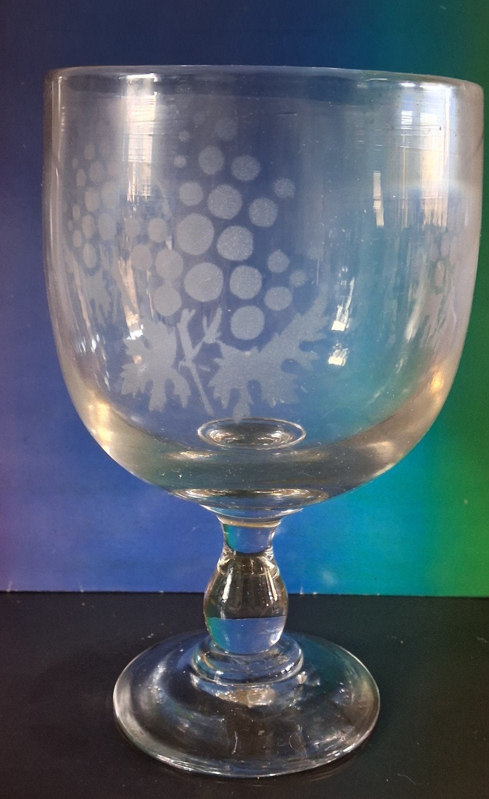 Wijnglas. Loodglas. Ca 1850.  19 cm. Gravure., Ophalen, Gebruikt, Overige typen