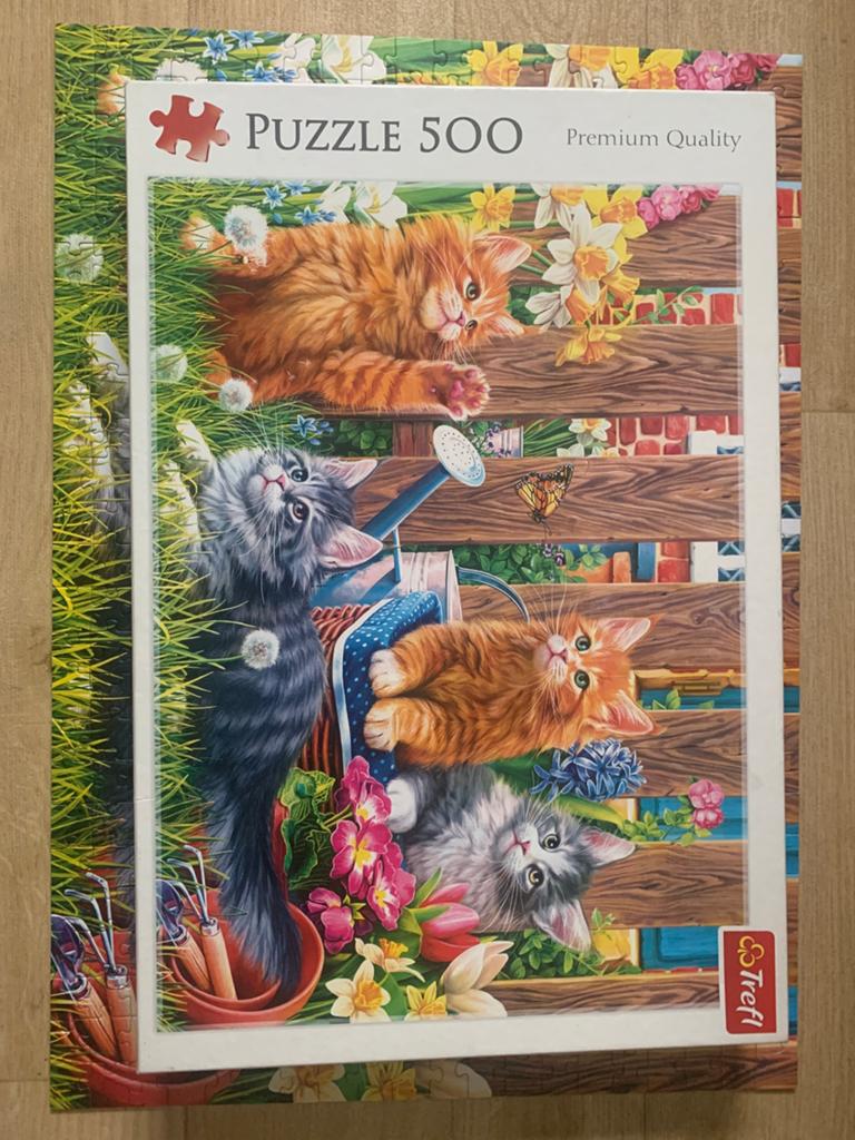 Katten in de tuin puzzel trefl, Ophalen of Verzenden, 500 t/m 1500 stukjes, Zo goed als nieuw
