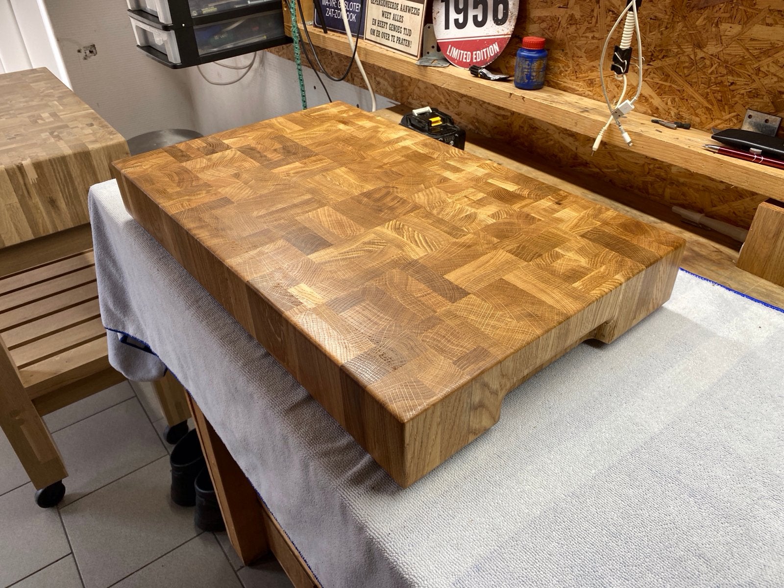 Massief eiken hakblok 62x38x8 cm dik, Ophalen, Hout, Nieuw, Overige merken