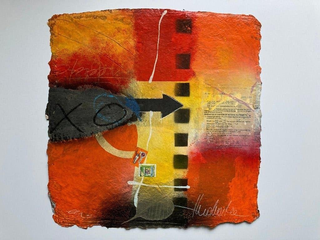 Theo Koster (1952) zeefdruk collage - zonder titel, Origineel, Ophalen of Verzenden, Abstract, Overige techniek