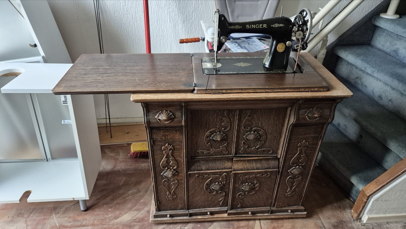 Antiek Singer Naaikastje met Naaimachine, Ophalen